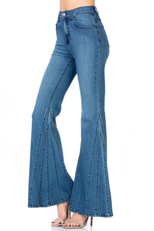 High Waisted Wide Mermaid Flare Denim Jeans - Leur Beau Monde Boutique