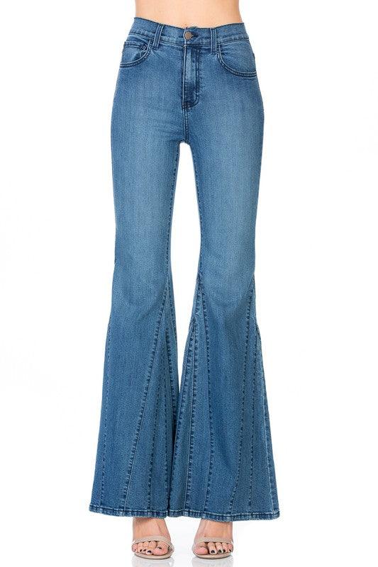 High Waisted Wide Mermaid Flare Denim Jeans - Leur Beau Monde Boutique