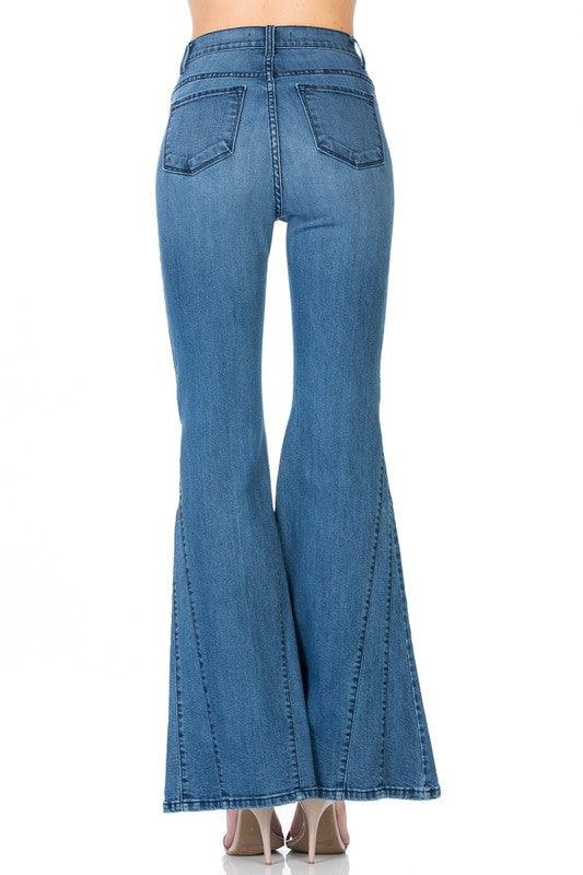 High Waisted Wide Mermaid Flare Denim Jeans - Leur Beau Monde Boutique