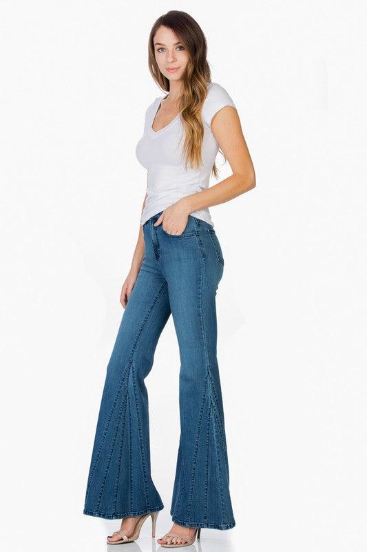 High Waisted Wide Mermaid Flare Denim Jeans - Leur Beau Monde Boutique