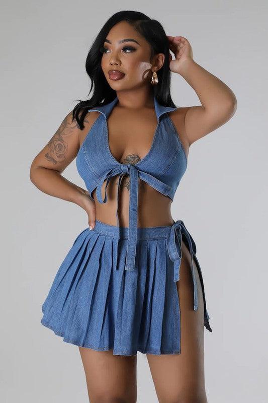 Jade Denim Set in Medium Blue - Leur Beau Monde Boutique