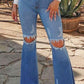 Knee Rip Flare Jean in Medium Wash - Leur Beau Monde Boutique