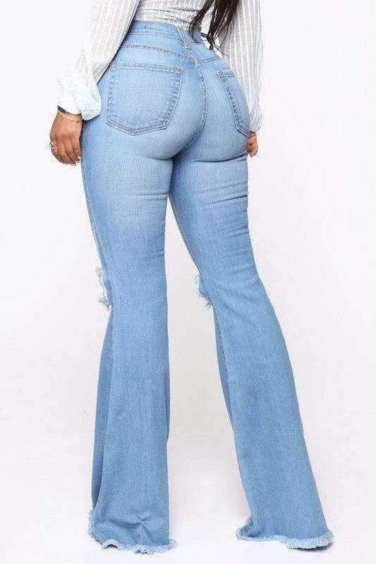 Knee Rip Flare Jean in Medium Wash - Leur Beau Monde Boutique