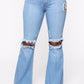 Knee Rip Flare Jean in Medium Wash - Leur Beau Monde Boutique