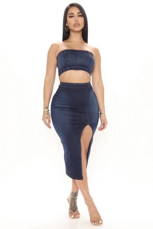 Miami Skirt Set in Dark Denim - Leur Beau Monde Boutique