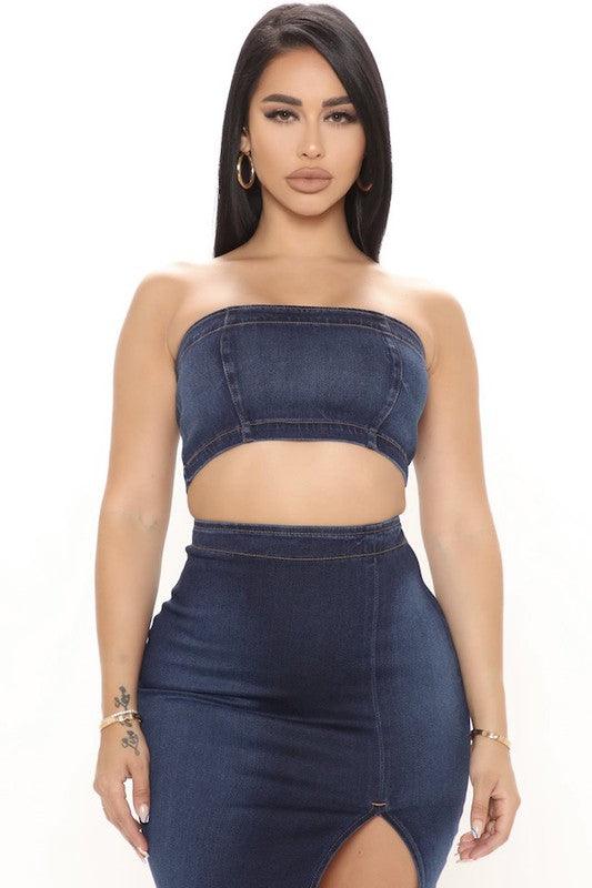 Miami Skirt Set in Dark Denim - Leur Beau Monde Boutique