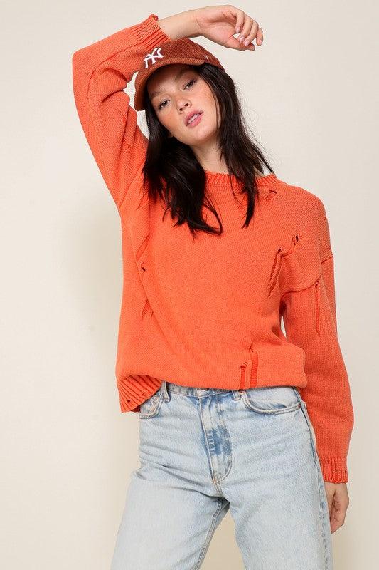 Mineral Wash Distressed Sweater - Leur Beau Monde Boutique