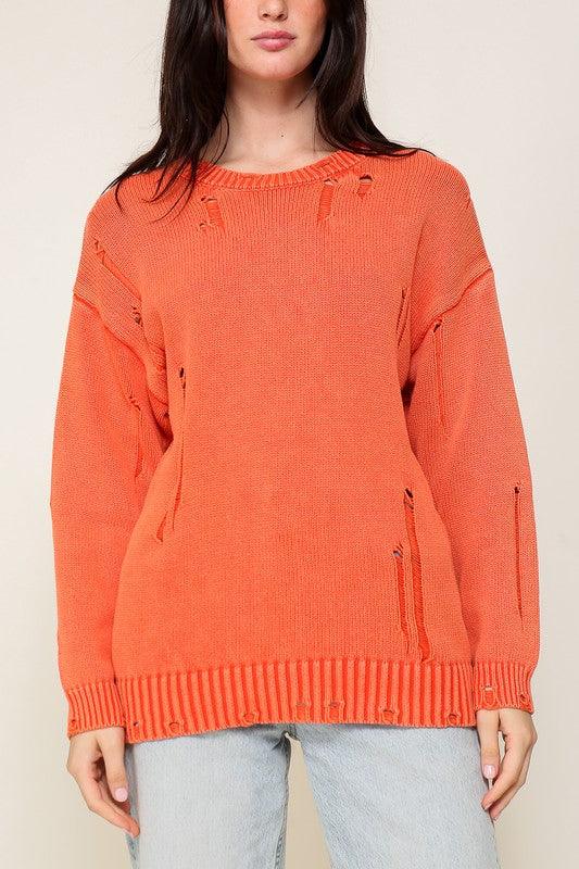 Mineral Wash Distressed Sweater - Leur Beau Monde Boutique