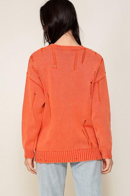 Mineral Wash Distressed Sweater - Leur Beau Monde Boutique