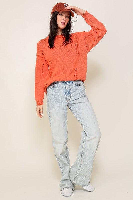 Mineral Wash Distressed Sweater - Leur Beau Monde Boutique