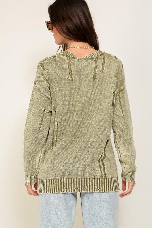 Mineral Wash Distressed Sweater - Leur Beau Monde Boutique