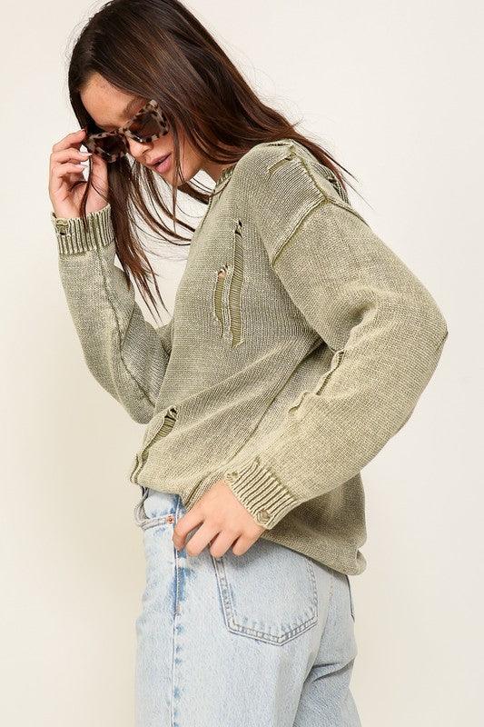 Mineral Wash Distressed Sweater - Leur Beau Monde Boutique