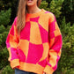 Multi Geo Checker Pullover Knit Sweater Top - Leur Beau Monde Boutique