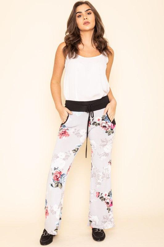 Plus Floral Drawstring Pants - Leur Beau Monde Boutique