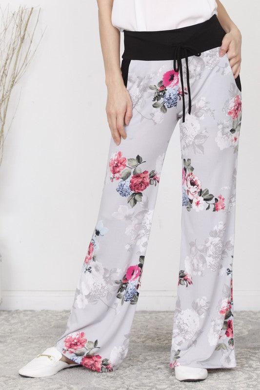 Plus Floral Drawstring Pants - Leur Beau Monde Boutique