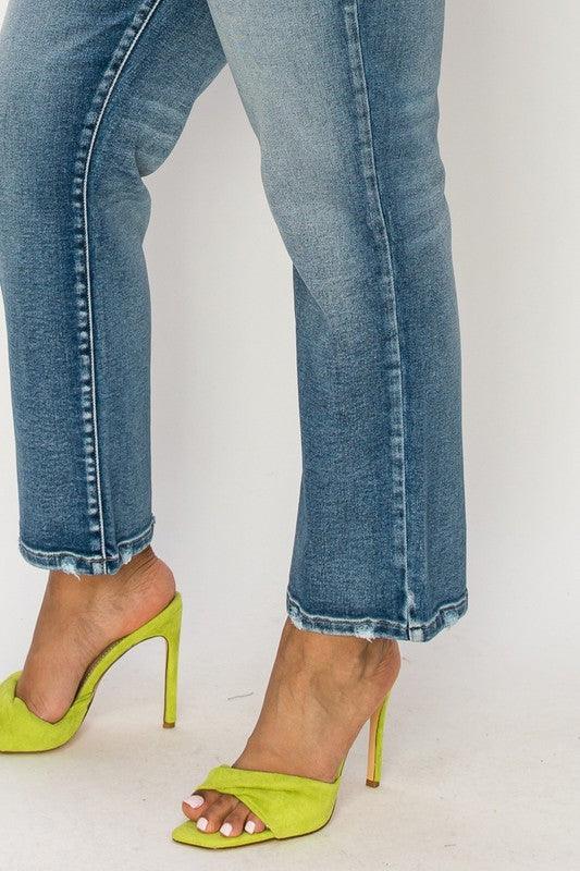 PLUS-HIGH RISE STRETCH DISTRESSED ANKLE STRAIGHT - Leur Beau Monde Boutique