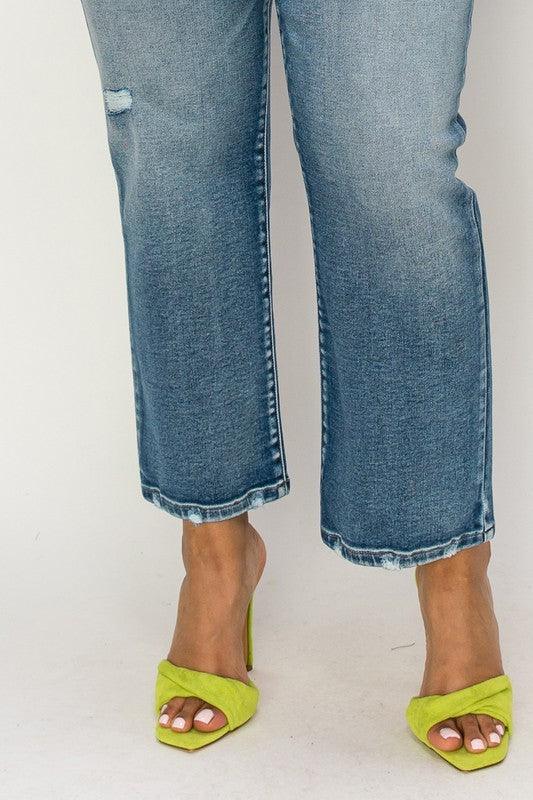 PLUS-HIGH RISE STRETCH DISTRESSED ANKLE STRAIGHT - Leur Beau Monde Boutique