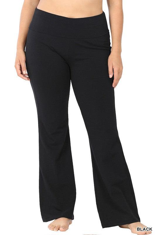 Plus Premium Cotton Fold Over Yoga Flare Pants - Leur Beau Monde Boutique