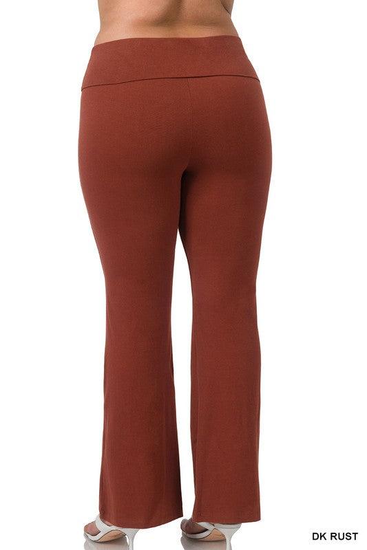 Plus Premium Cotton Fold Over Yoga Flare Pants - Leur Beau Monde Boutique