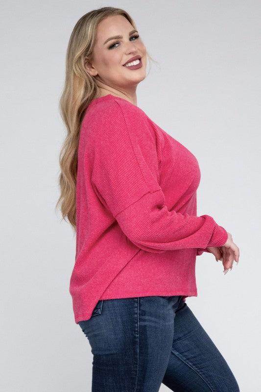 Plus Ribbed Brushed Melange Hacci Sweater - Leur Beau Monde Boutique