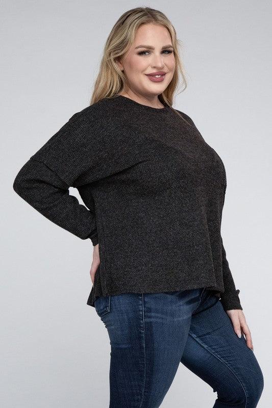 Plus Ribbed Brushed Melange Hacci Sweater - Leur Beau Monde Boutique