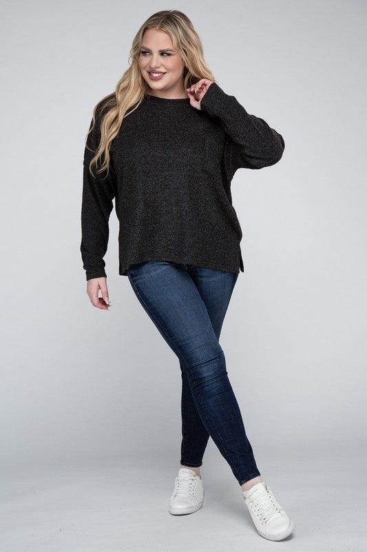 Plus Ribbed Brushed Melange Hacci Sweater - Leur Beau Monde Boutique