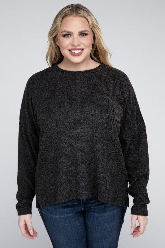 Plus Ribbed Brushed Melange Hacci Sweater - Leur Beau Monde Boutique