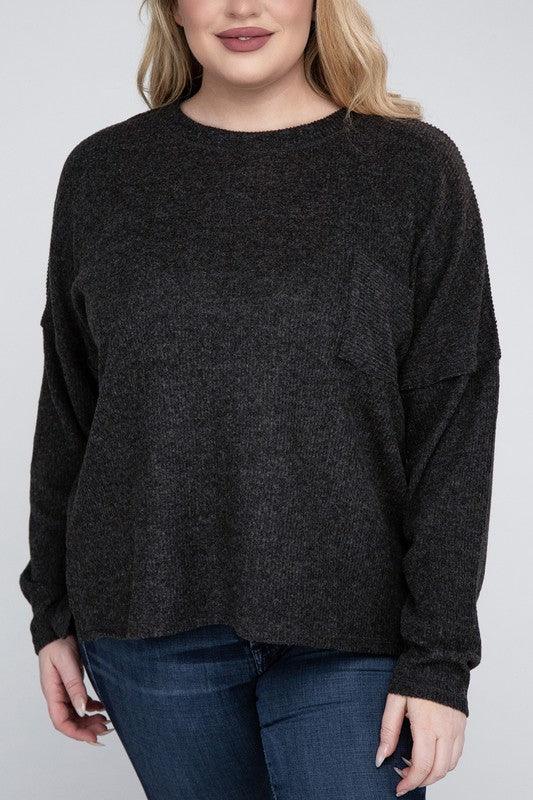 Plus Ribbed Brushed Melange Hacci Sweater - Leur Beau Monde Boutique