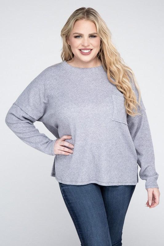 Plus Ribbed Brushed Melange Hacci Sweater - Leur Beau Monde Boutique