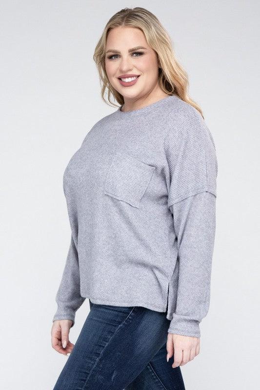 Plus Ribbed Brushed Melange Hacci Sweater - Leur Beau Monde Boutique