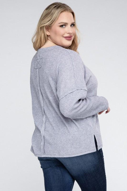 Plus Ribbed Brushed Melange Hacci Sweater - Leur Beau Monde Boutique