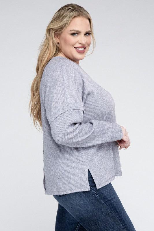 Plus Ribbed Brushed Melange Hacci Sweater - Leur Beau Monde Boutique