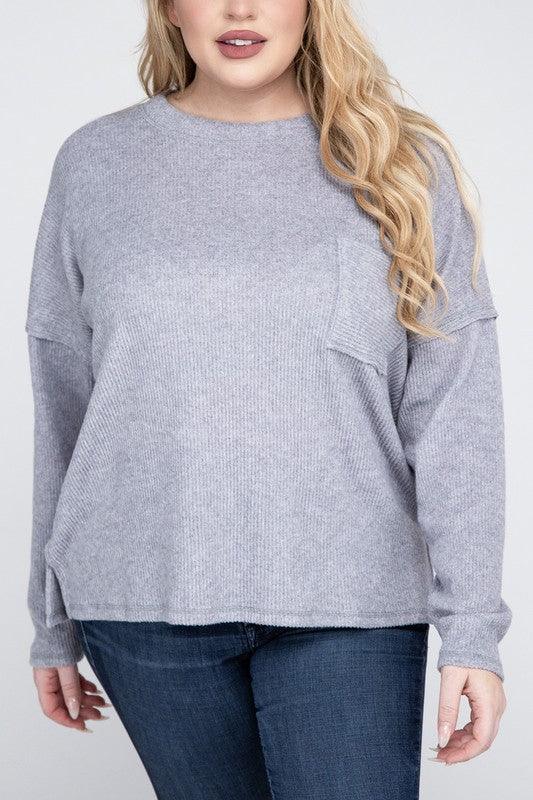 Plus Ribbed Brushed Melange Hacci Sweater - Leur Beau Monde Boutique