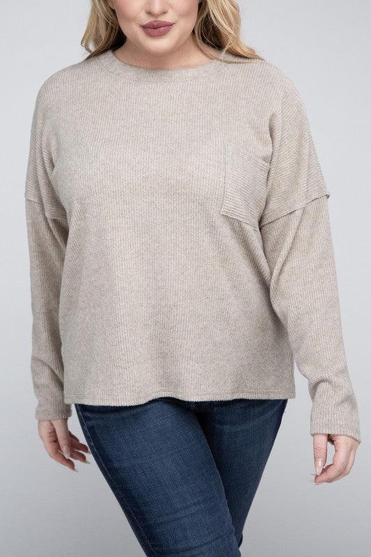 Plus Ribbed Brushed Melange Hacci Sweater - Leur Beau Monde Boutique