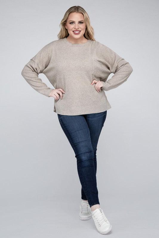 Plus Ribbed Brushed Melange Hacci Sweater - Leur Beau Monde Boutique