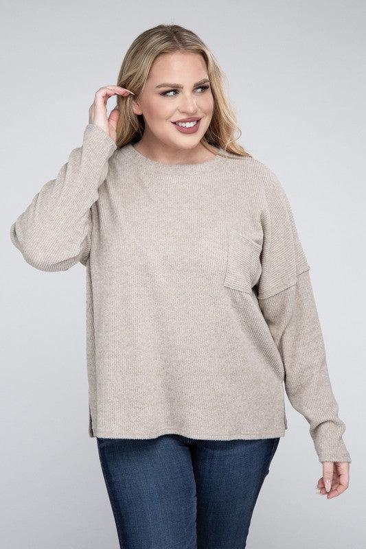 Plus Ribbed Brushed Melange Hacci Sweater - Leur Beau Monde Boutique