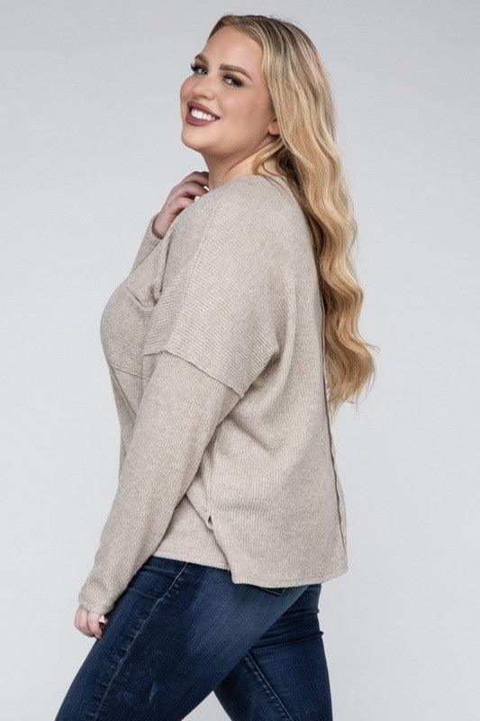 Plus Ribbed Brushed Melange Hacci Sweater - Leur Beau Monde Boutique