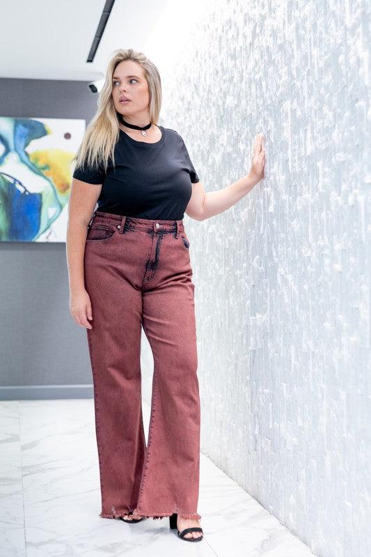 PLUS SIZE - HIGH RISE FLARED LEG JEANS - Leur Beau Monde Boutique