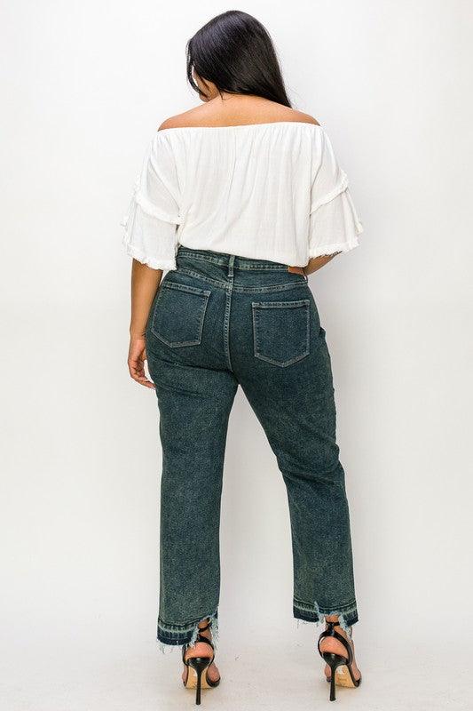 PLUS SIZE - HIGH RISE STRETCH STRAIGHT JEANS - Leur Beau Monde Boutique