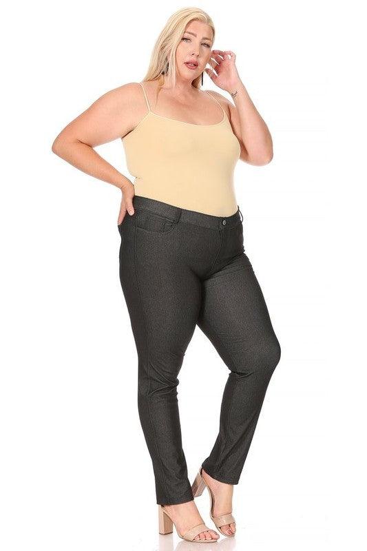 Plus size, stretchy, pull up, full length jeggings - Leur Beau Monde Boutique