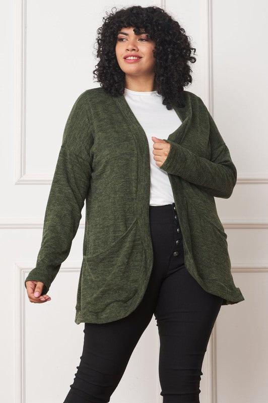 Plus Solid Drape Pocket Cardigan - Leur Beau Monde Boutique