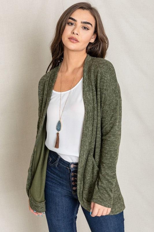 Plus Solid Drape Pocket Cardigan - Leur Beau Monde Boutique