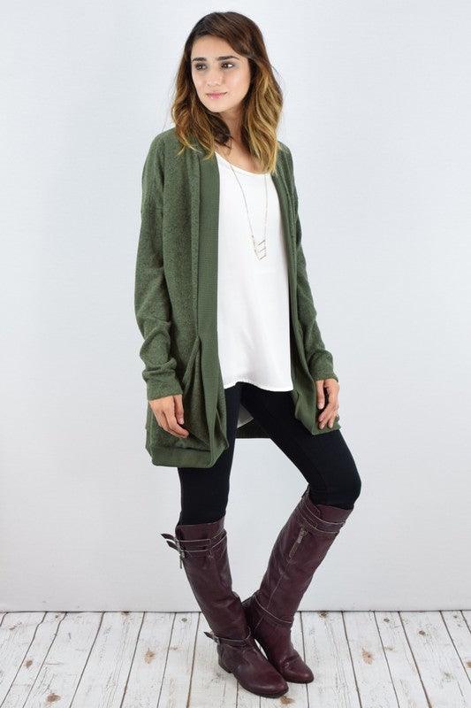 Plus Solid Drape Pocket Cardigan - Leur Beau Monde Boutique