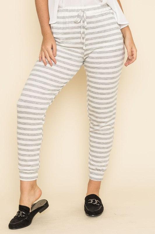 Plus Stripe Drawstring Jogger - Leur Beau Monde Boutique