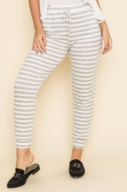 Plus Stripe Drawstring Jogger - Leur Beau Monde Boutique