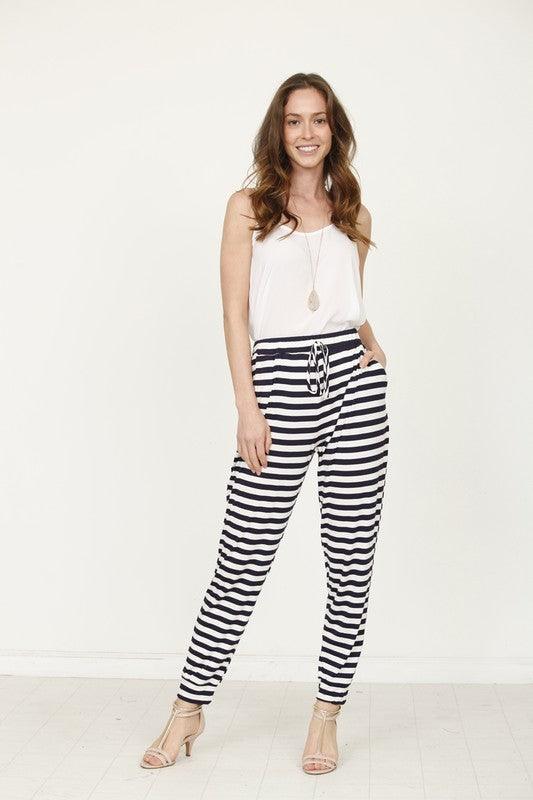 Plus Stripe Drawstring Jogger - Leur Beau Monde Boutique