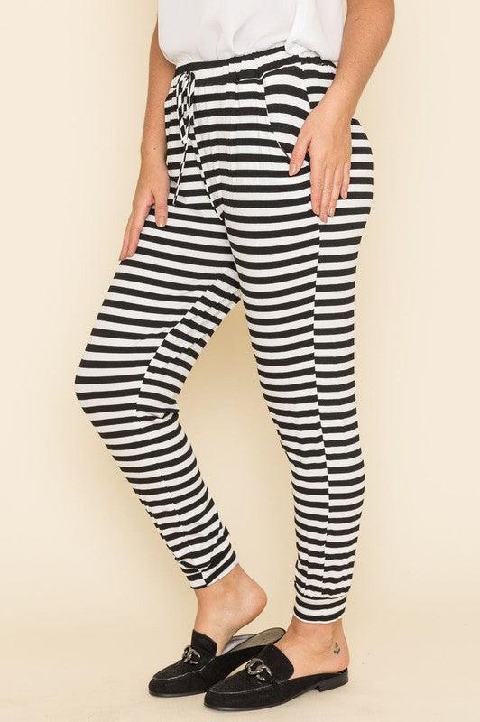 Plus Stripe Drawstring Jogger - Leur Beau Monde Boutique