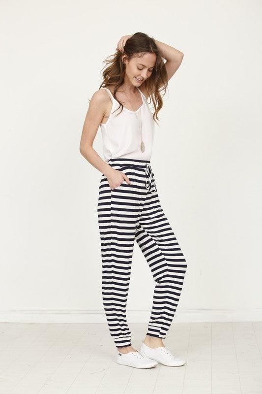 Plus Stripe Drawstring Jogger - Leur Beau Monde Boutique