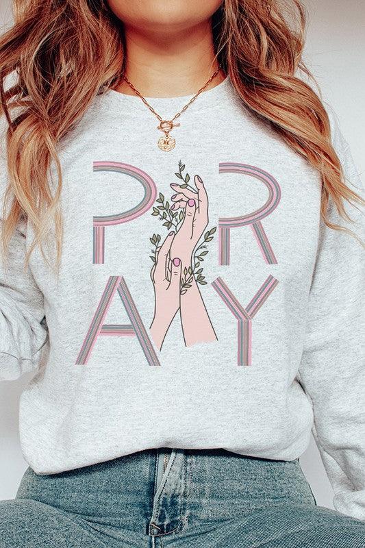 Pray Hands Floral Graphic Sweatshirt - Leur Beau Monde Boutique