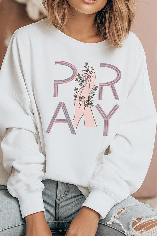 Pray Hands Floral Graphic Sweatshirt - Leur Beau Monde Boutique